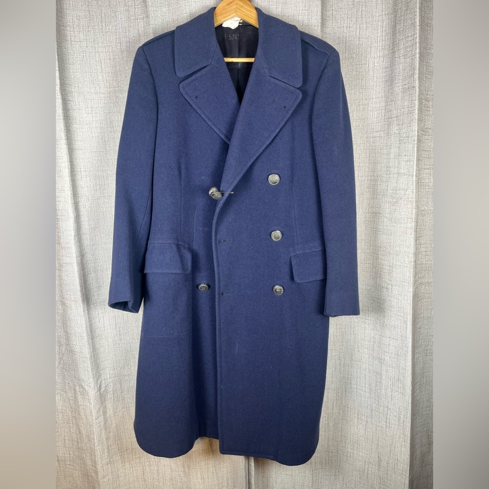 Circle Clothing US Air Force Overcoat Wool Blue Pea Coat Men's Sz 35 Long VTG